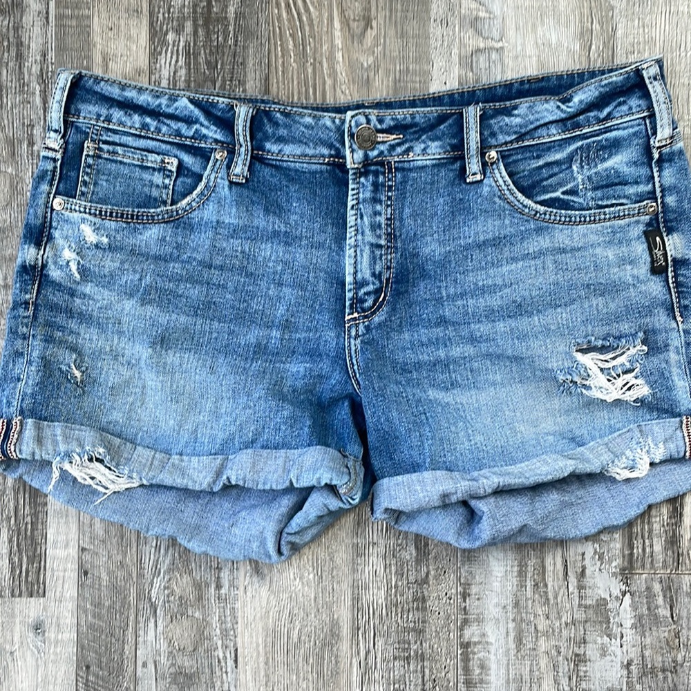 COPY - EC Women's Silver Boyfriend Distressed Shorts - Size 32 (14)